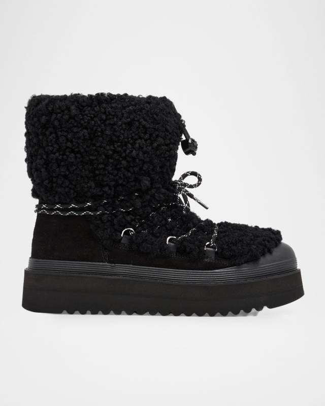 Mellow Shearling Lace-Up Ankle Boots
